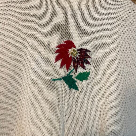 Vintage Bobbie Brooks Christmas Sweater Vest XL Poinsettia Embroidered Ramie - Picture 6 of 6